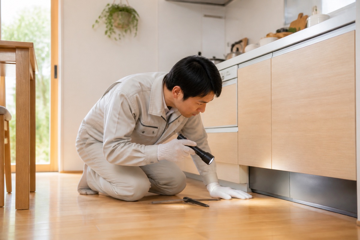 住宅内を点検する害虫駆除スタッフ